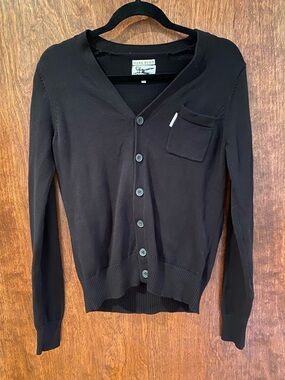 Marc Ecko Black V-Neck Button-Up Cardigan with Chest Pocket